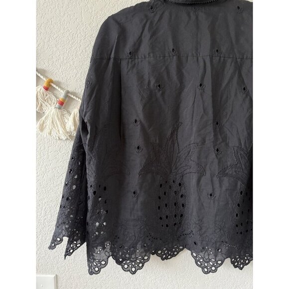 Zara Eyelet Beaded Cutout Pineapple Embroidery Button Up Top Boho Whimsigoth XS - Picture 12 of 12